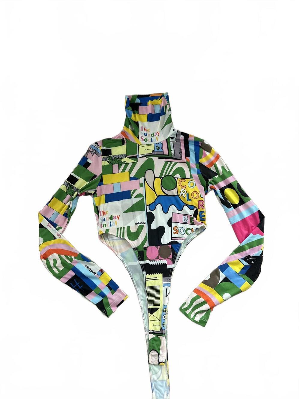 Colorful Graphic Mock Neck Bodysuit by Nocturne